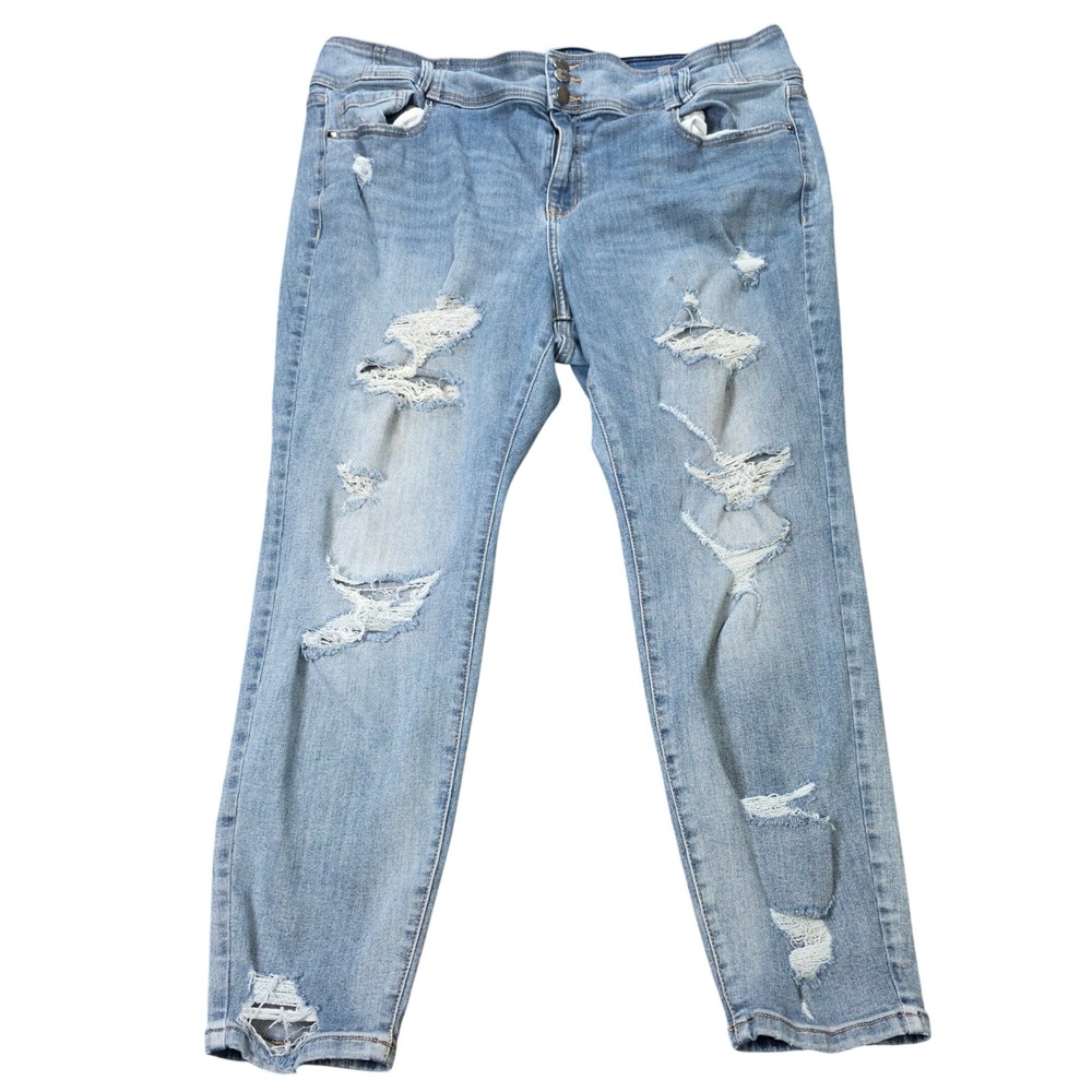 Lane Bryant Distressed Skinny Jeans Women's Size 20P Light Wash High Rise Denim